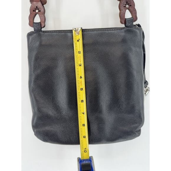Brighton Koda Black Brown Leather Crossbody Bag Messenger Handbag Silver Tassel - Picture 8 of 13